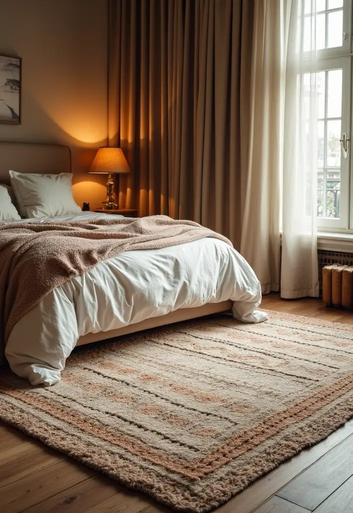 15 Cozy Bedroom Designs That Will Have You Snuggling All Night Long! - 11. Layered Rugs for Textural Comfort