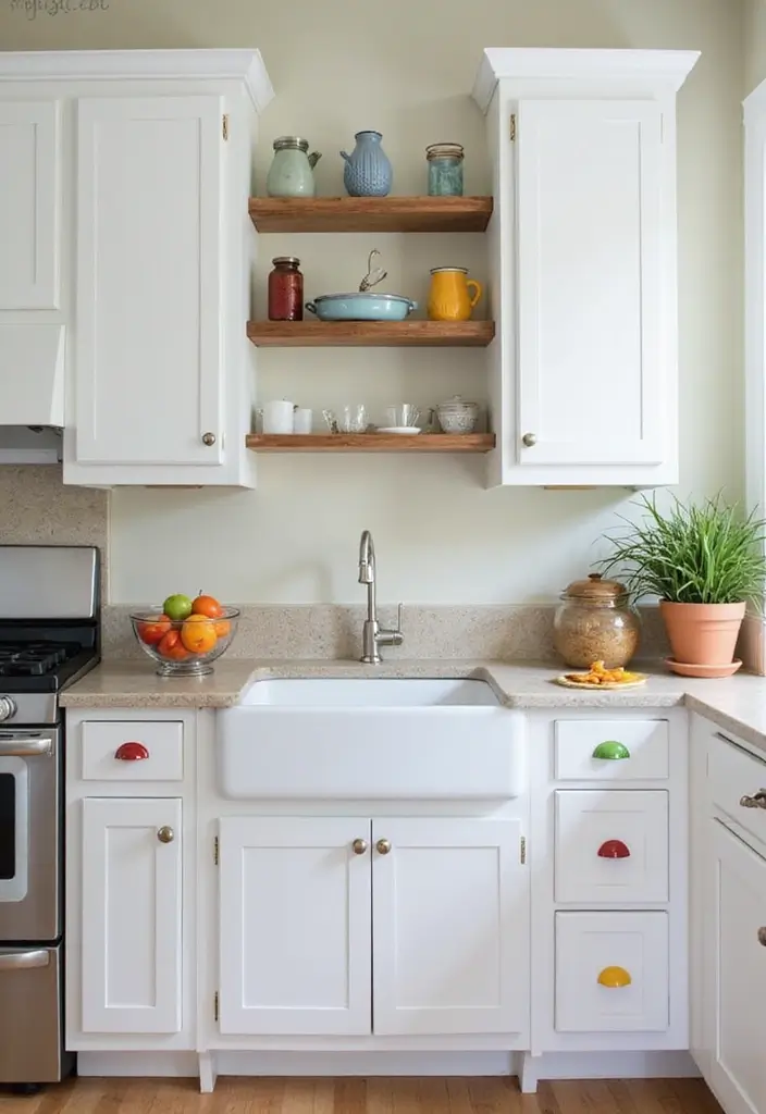 15 Stylish Small Kitchen Decor Ideas That Are Budget-Friendly and Stunning! - 15. Colorful Cabinet Hardware