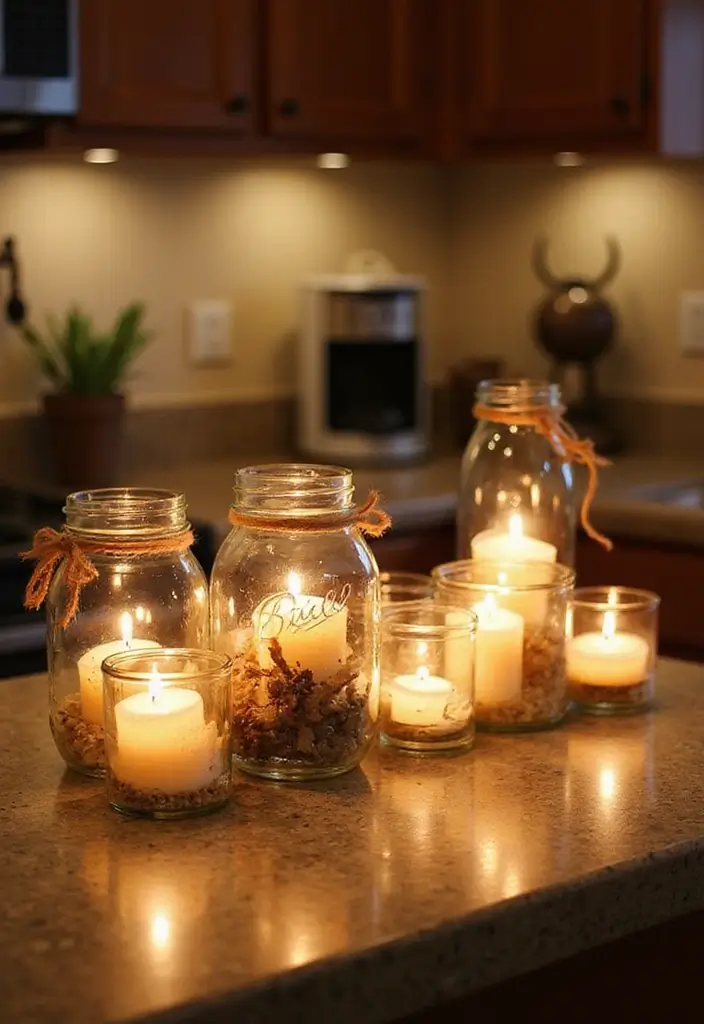 8 DIY Kitchen Countertop Decor Projects You Can Complete This Weekend! - 4. Mason Jar Candle Holders