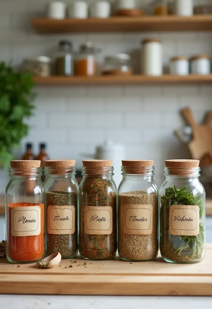 8 DIY Kitchen Countertop Decor Projects You Can Complete This Weekend! - 7. Upcycled Spice Jars