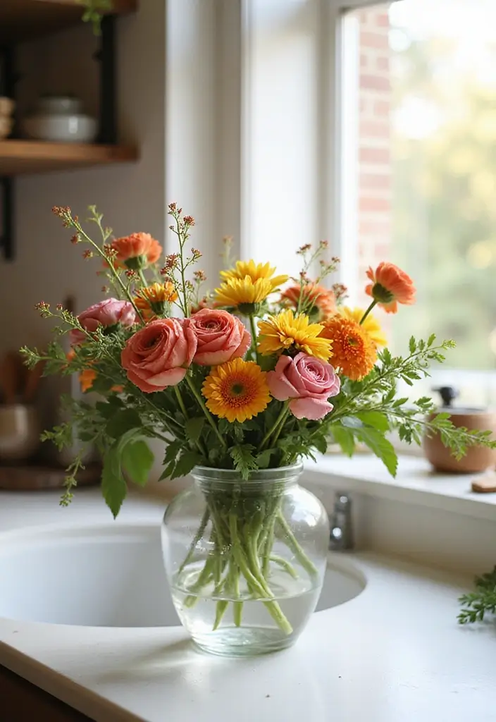 8 DIY Kitchen Countertop Decor Projects You Can Complete This Weekend! - 8. Floral Centerpiece