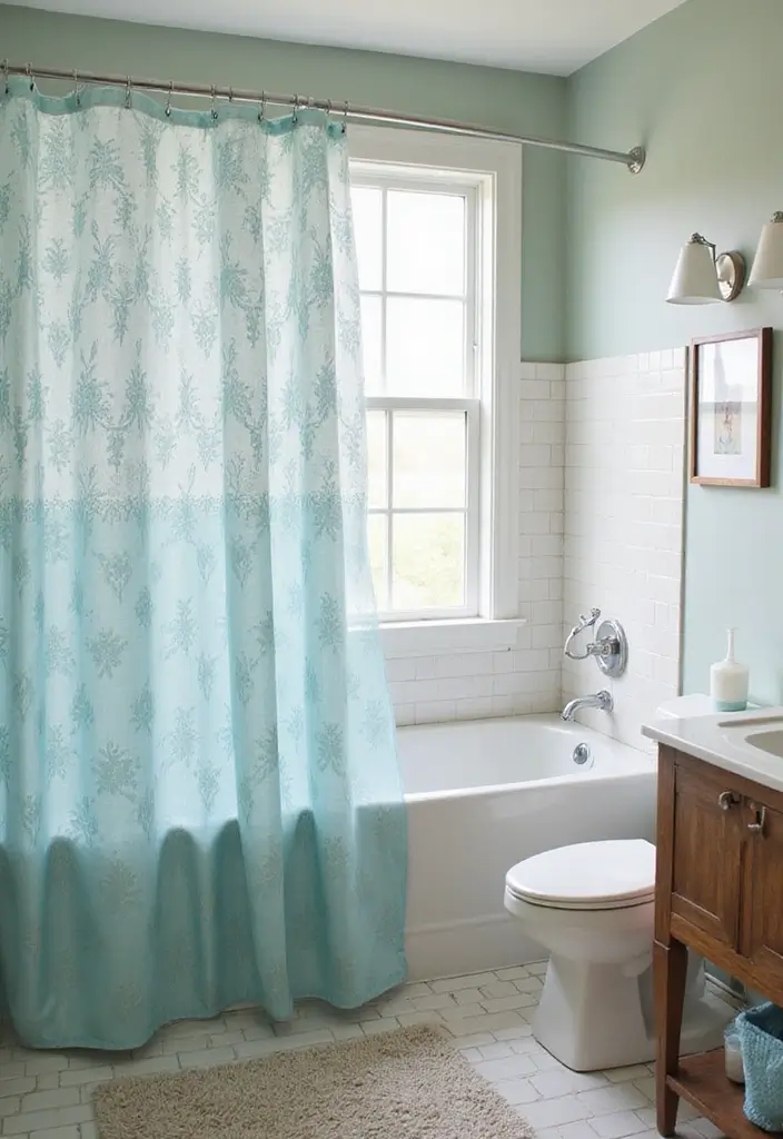 18 Stunning Bathroom Decor Ideas That'll Transform Your Space on a Budget! - 15. Install a New Shower Curtain