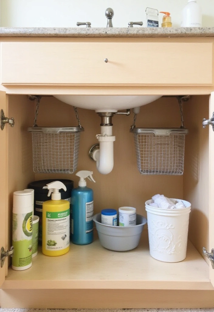 20 Budget-Friendly Bathroom Storage Hacks You Need to Try (#12 Will Save You Space!) - 1. Tension Rods for Under-Sink Storage