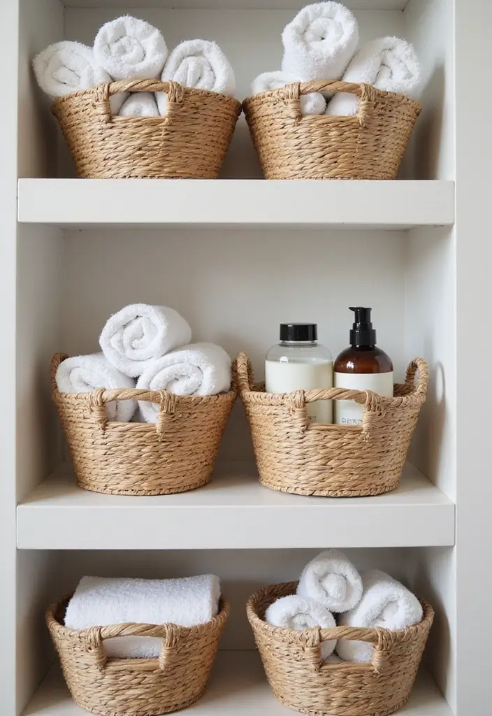 20 Budget-Friendly Bathroom Storage Hacks You Need to Try (#12 Will Save You Space!) - 8. Baskets for Easy Organization
