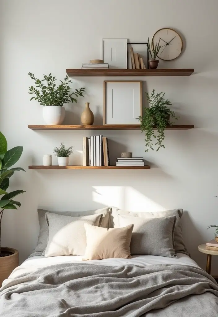 25 Budget-Friendly Bedroom Ideas That Are Super Cozy (You’ll Want #19!) - 4. Floating Shelves