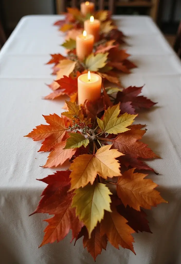 10 Cozy Autumn Table Decor Ideas That Are Effortlessly Easy to Create! - 2. Autumn Leaf Table Runner