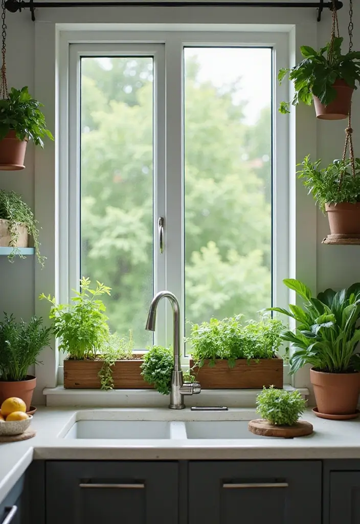 16 Modern Kitchen Decor Ideas That Will Leave Your Guests in Awe (Wait Until You See #5!) - 13. Fresh Herbs and Greenery