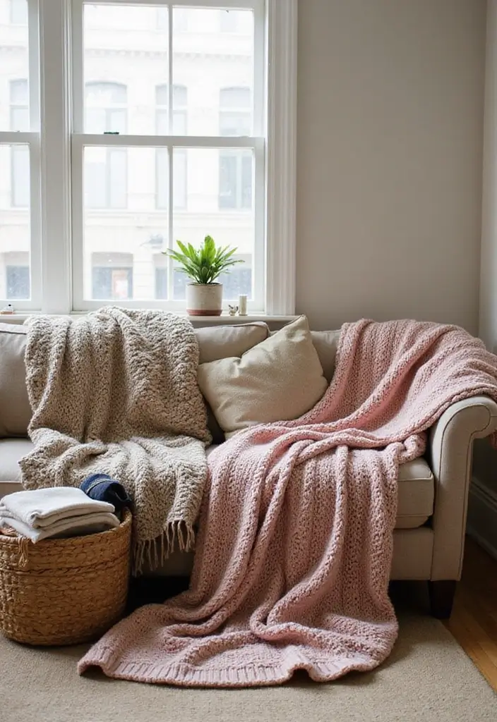 20 Cozy Fall Decor Ideas for Your Living Room That Will Make You Want to Cuddle Up! - 1. Cozy Knit Blankets