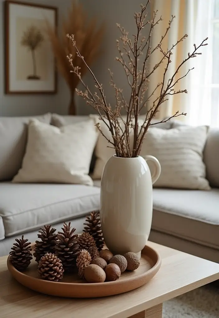 20 Cozy Fall Decor Ideas for Your Living Room That Will Make You Want to Cuddle Up! - 13. Nature-Inspired Decor