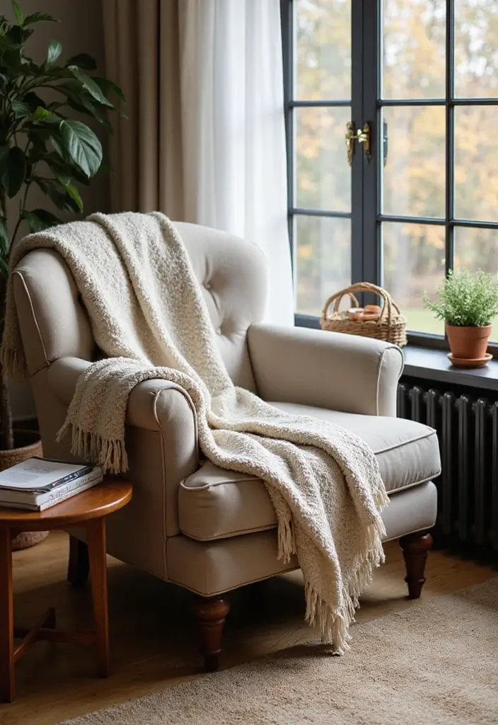 20 Cozy Fall Decor Ideas for Your Living Room That Will Make You Want to Cuddle Up! - 16. Cozy Reading Nook