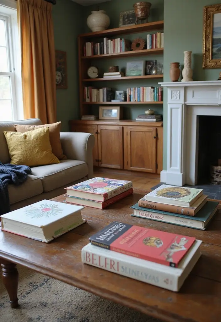 20 Cozy Fall Decor Ideas for Your Living Room That Will Make You Want to Cuddle Up! - 17. Creative Book Displays