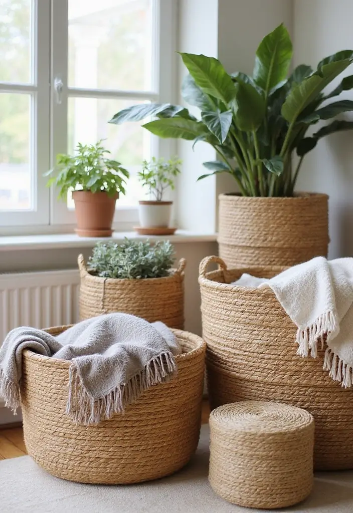 20 Cozy Fall Decor Ideas for Your Living Room That Will Make You Want to Cuddle Up! - 9. Woven Baskets